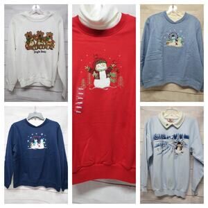 Lot of 5 Size M (one PL) Holiday Sweatshirts Christmas Snowman